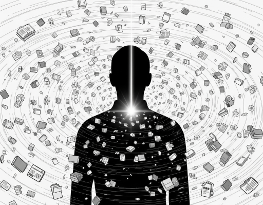 情報洪水の中で思考が散漫になるINTPの課題を示す抽象的なイラスト